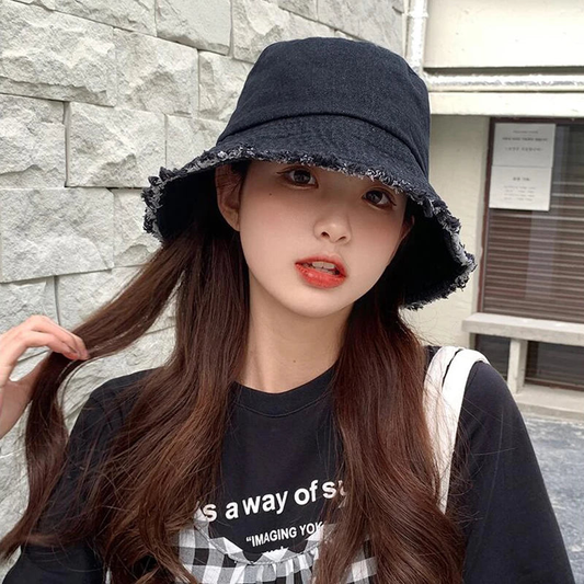 Denim Frayed Edge Bucket Hat For Women AP00235