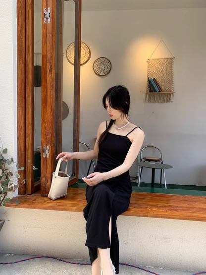 Elegant Fashion Black Sleeveless Spaghetti Strap Dress  AP0251