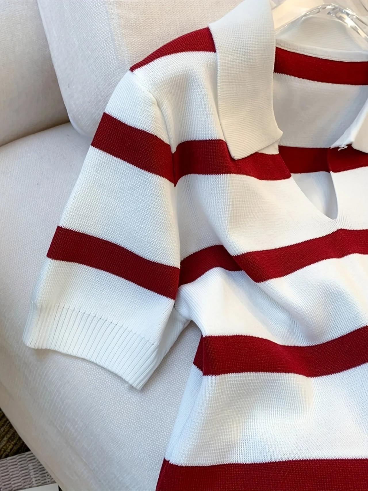 Fashion New Striped Short Sleeve Polo Collar Knit Shirt AP000184