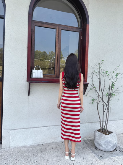 New Fashion Red Streak Casual Sleeveless Spaghetti Strap Dress  AP0249
