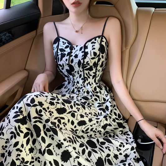 New Fashion Stylish Floral High-waisted Spaghetti Strap Dress AP0237