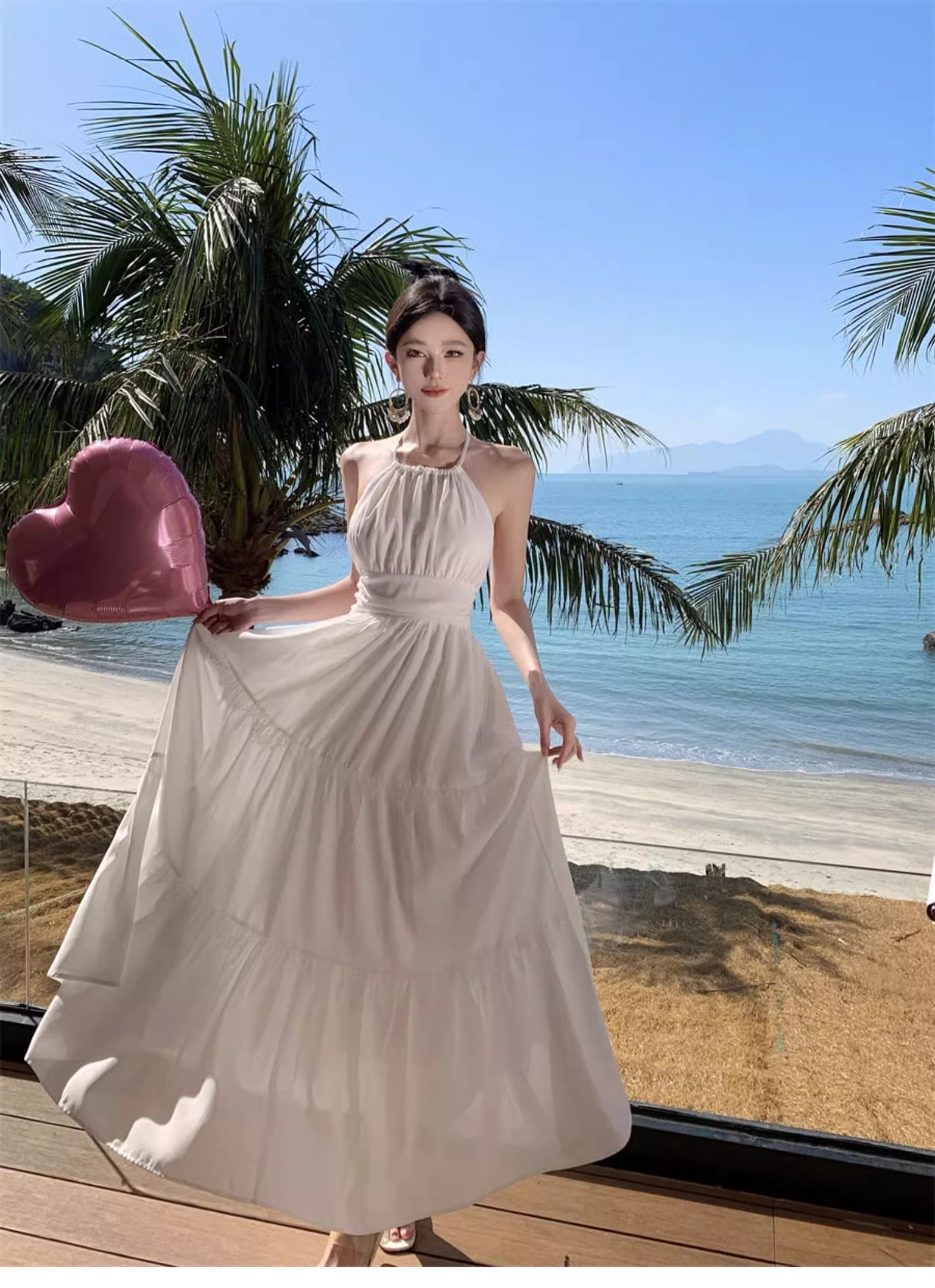 New Stylish White Sleeveless Backless Beach Casual Halter Dress  AP0256