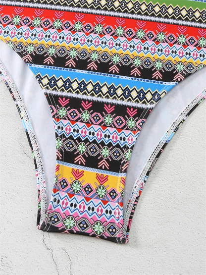 Simple Fashion Women Tropical Print One-piece Swimsuit With Ring Detail AP000148