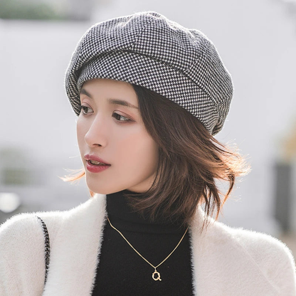 Classic Houndstooth Women French Beret Hat AP00225