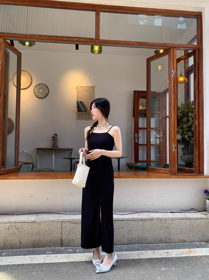 Elegant Fashion Black Sleeveless Spaghetti Strap Dress  AP0251