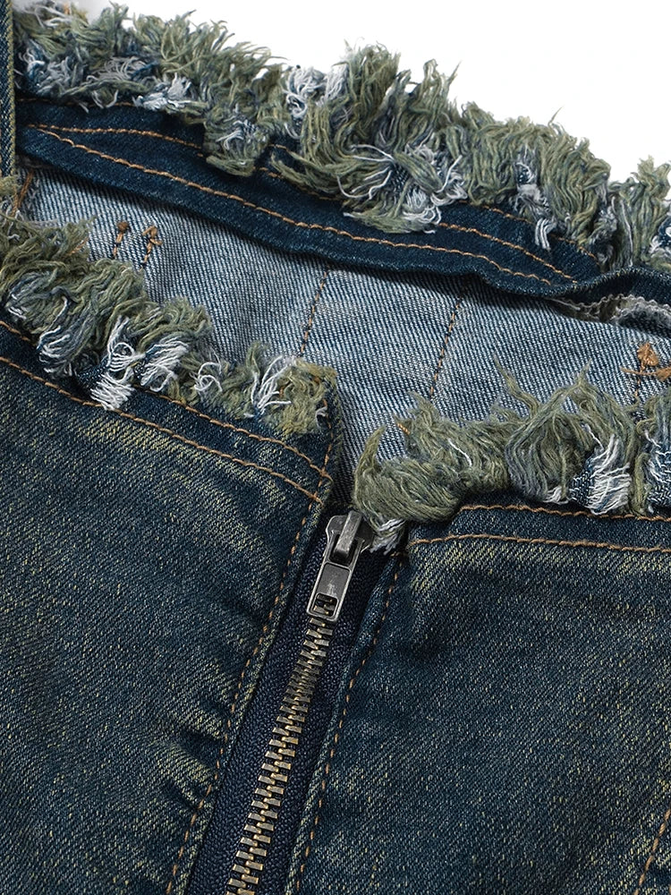 Fashion Adjustable Denim Overalls Dress With Pockets AP00213