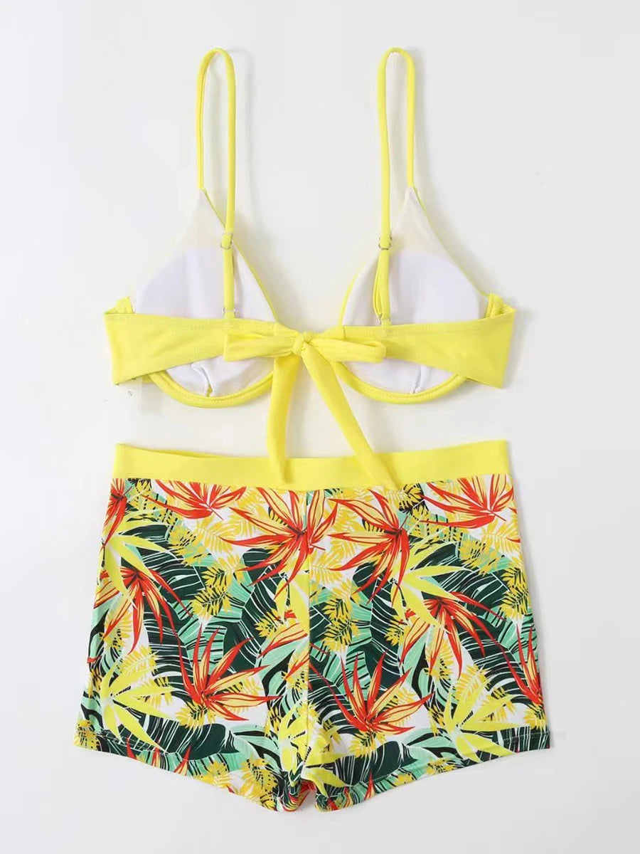 Women Tropical Print High Waist Bikini Swimwear Set AP000128