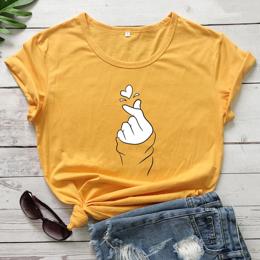 Women Hand Heart Gesture Graphic T-shirt AP000157