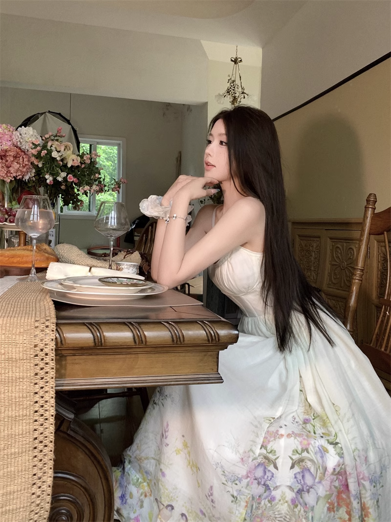 New Floral Design Simple Elegant Casual Spaghetti Strap Dress  AP0265