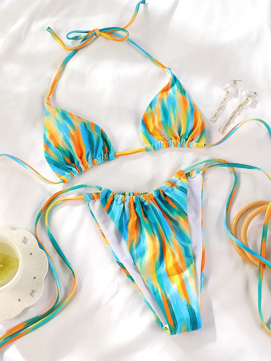 Tropical Tie-dye Halter Neck New Fashion Bikini Swimwear Set AP000127