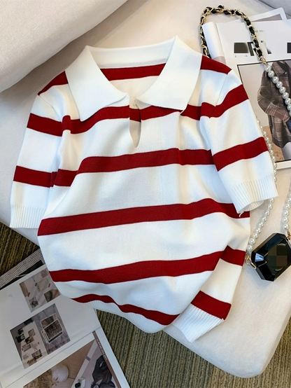Fashion New Striped Short Sleeve Polo Collar Knit Shirt AP000184