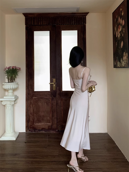 New Elegant Three-dimensional Floral Decoration Slim Mermaid Spaghetti Strap Dress  AP0257