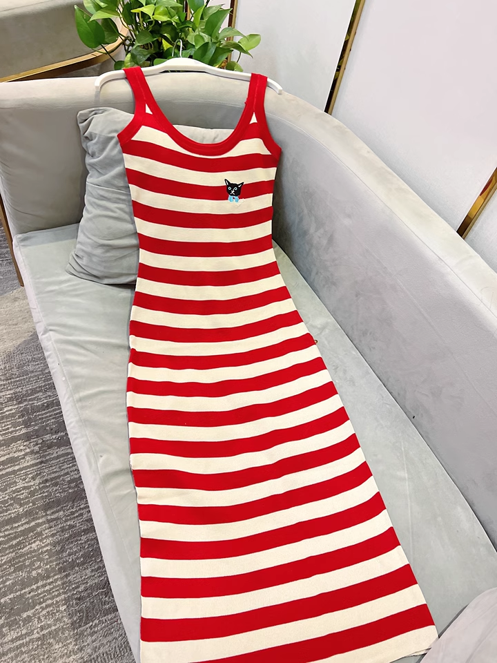 New Fashion Red Streak Casual Sleeveless Spaghetti Strap Dress  AP0249