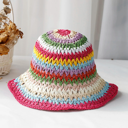 Handwoven Colorful Striped Summer Beach Bucket Hat AP00232