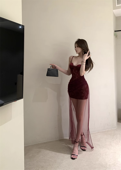 New Sexy Design Lace Mesh Slim Spaghetti Strap Dress  AP0264