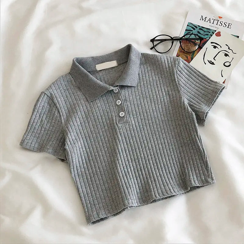 New Simple Ribbed Knitted Short Sleeve Polo Shirts AP000183