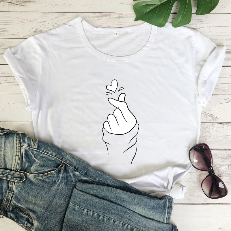 Women Hand Heart Gesture Graphic T-shirt AP000157