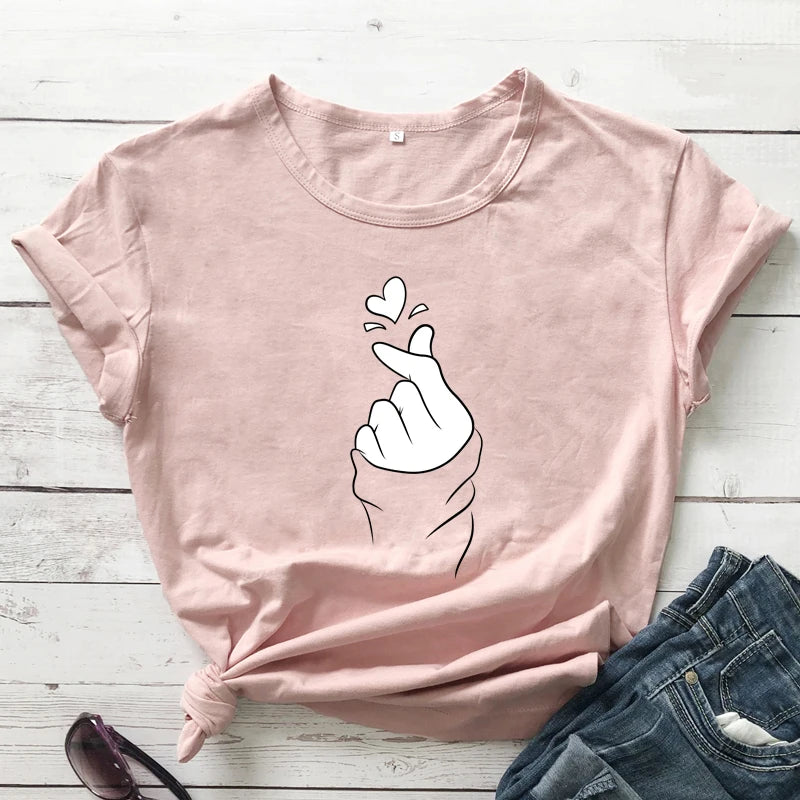 Women Hand Heart Gesture Graphic T-shirt AP000157