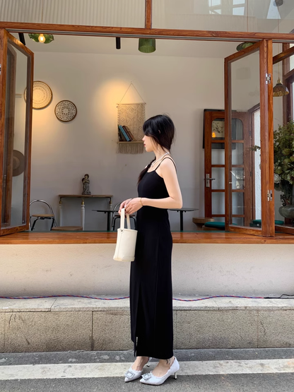 Elegant Fashion Black Sleeveless Spaghetti Strap Dress  AP0251