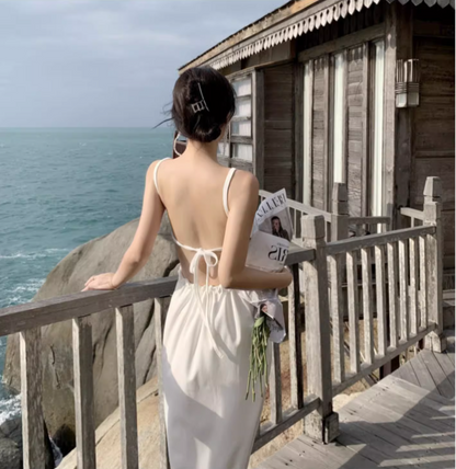 New Stylish White Sleeveless Backless Beach Spaghetti Strap Dress  AP0255