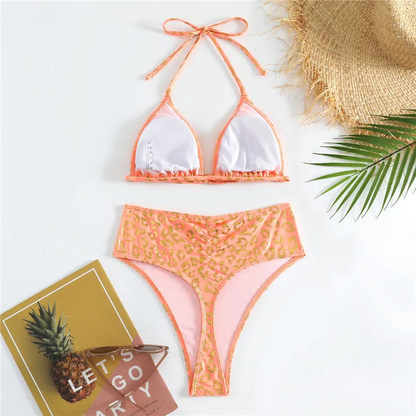 New Fashion Women Tropical Print High-waist Bikini Swimwear Set AP000126