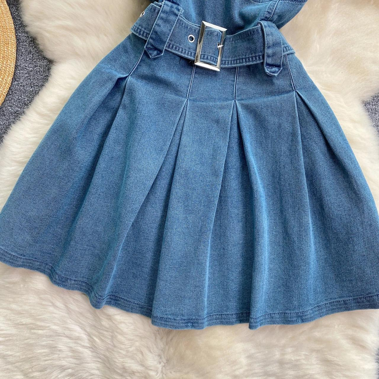 Simple Fashion Women Vintage-inspired Denim Belted Pinafore Dress AP00210