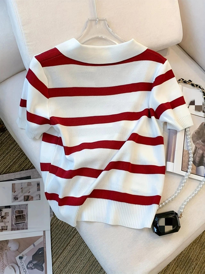 Fashion New Striped Short Sleeve Polo Collar Knit Shirt AP000184