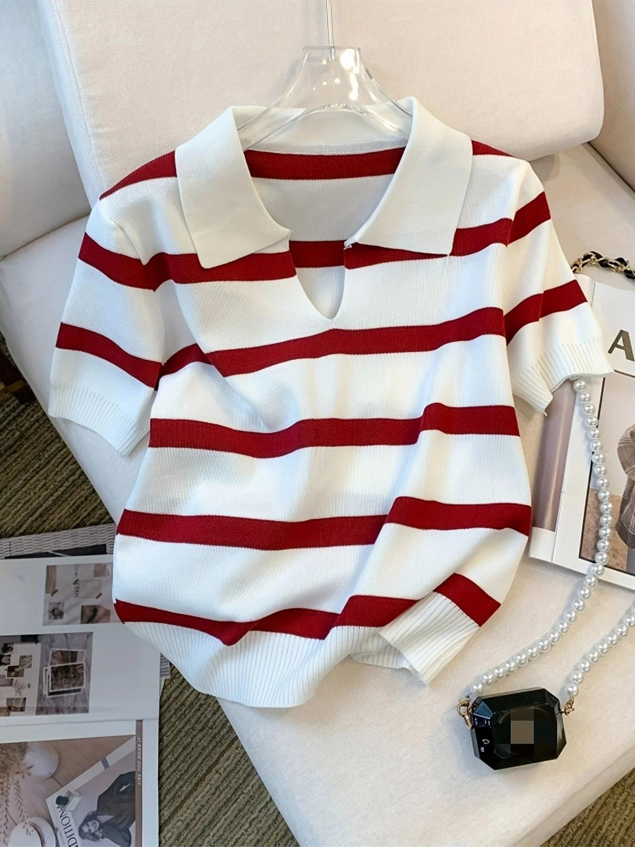 Fashion New Striped Short Sleeve Polo Collar Knit Shirt AP000184
