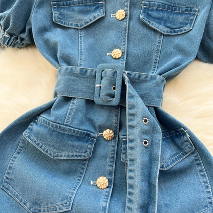 Women Casual Short Sleeve Denim Midi Dress AP00209