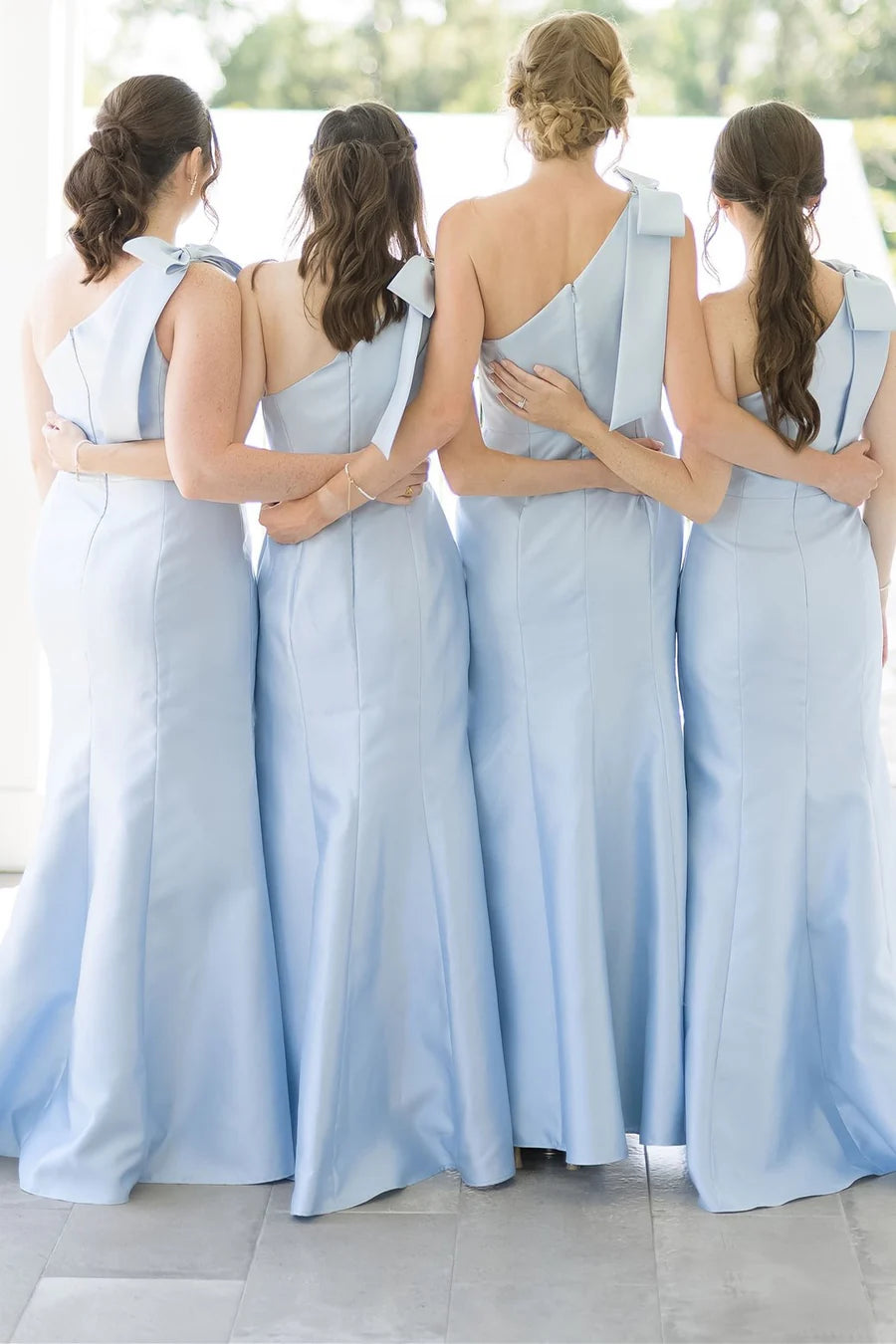 Elegant Black Satin One Shoulder Long Sheath Bridesmaid Dress AB001
