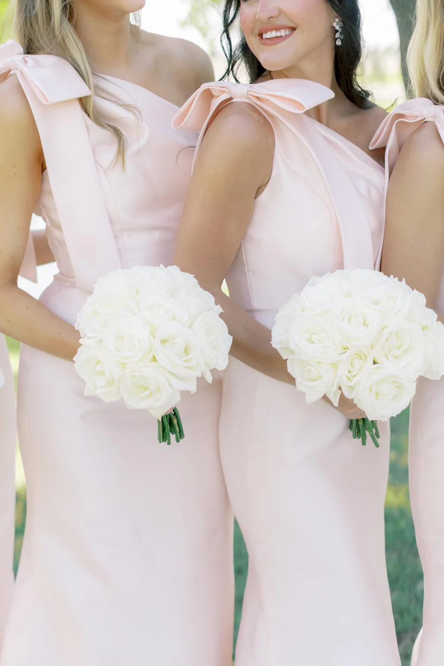 Elegant Black Satin One Shoulder Long Sheath Bridesmaid Dress AB001