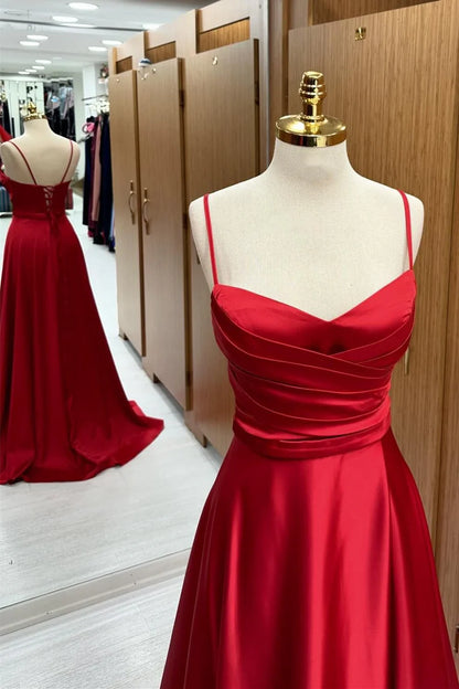 Sleek Dusty Rose Spaghetti Straps Sweetheart Ruched Satin A-Line Long Bridesmaid Dress AB004