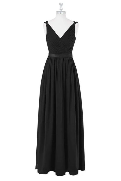 Delicate Lavender Ruched Strap Deep V Cross Pleated A Line Long Chiffon Bridesmaid Dress AB026