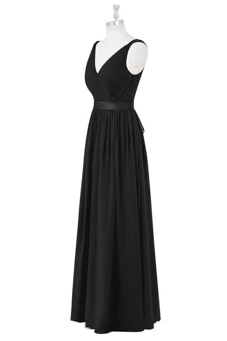 Delicate Lavender Ruched Strap Deep V Cross Pleated A Line Long Chiffon Bridesmaid Dress AB026