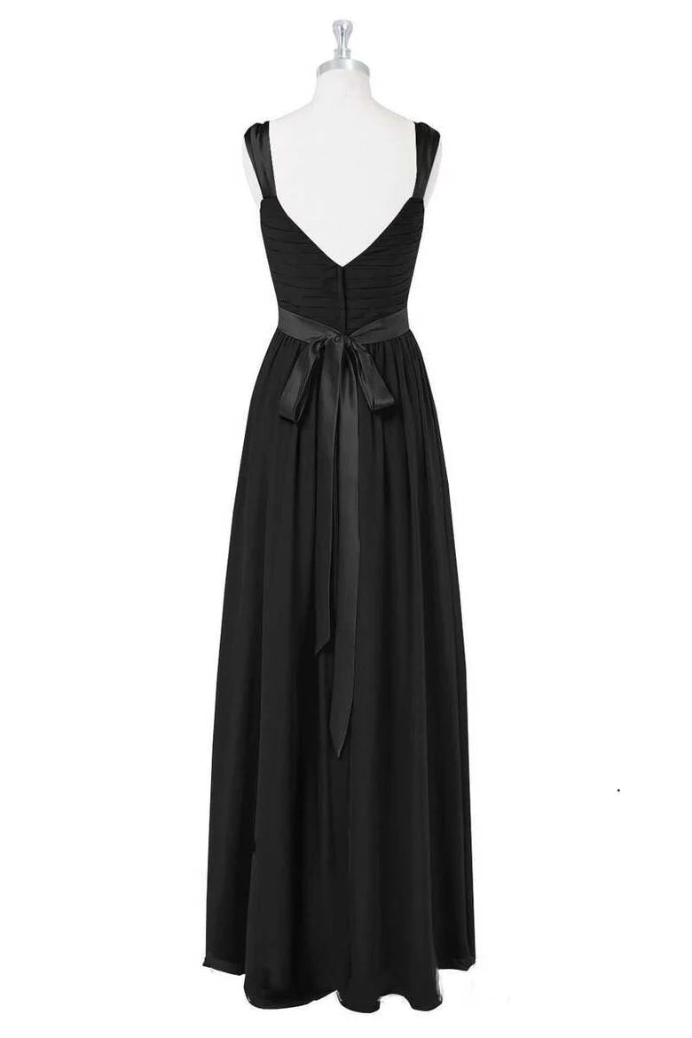 Delicate Lavender Ruched Strap Deep V Cross Pleated A Line Long Chiffon Bridesmaid Dress AB026