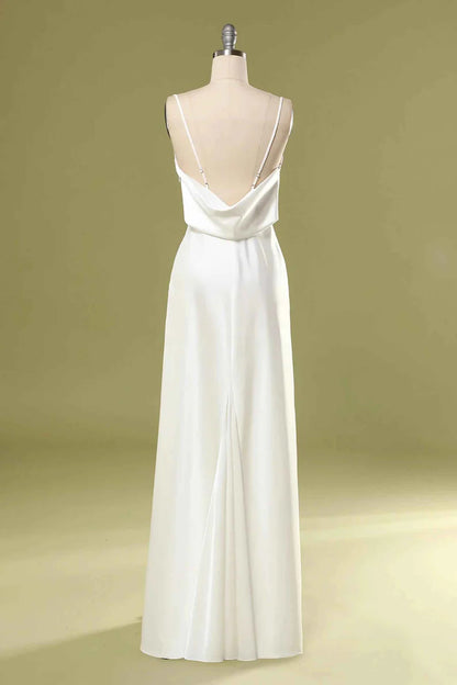 Sleek Marigold Spaghetti Straps Cowl Neck Satin Mermaid Long Bridesmaid Dress High Side Slit AB028