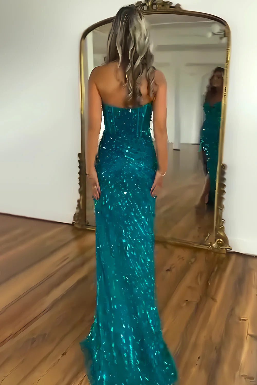 Sweetheart Mermaid  Sequins Prom Dress with High Slit Long Evening Dress AD002