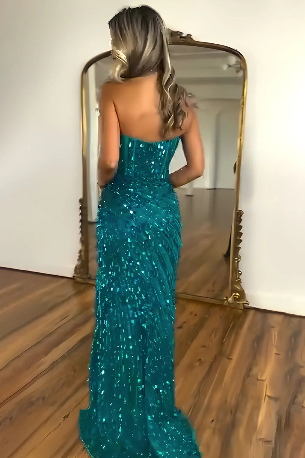 Sweetheart Mermaid  Sequins Prom Dress with High Slit Long Evening Dress AD002
