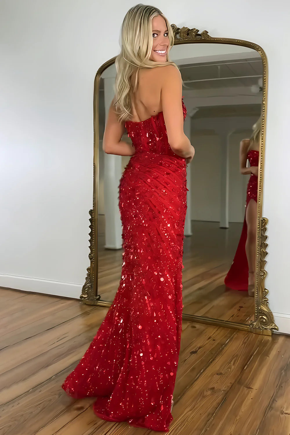 Sweetheart Mermaid  Sequins Prom Dress with High Slit Long Evening Dress AD002
