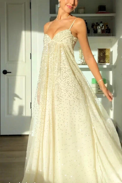 Bling A Line Spaghetti Straps Grey Blue Long Party Dress with Beading AD004