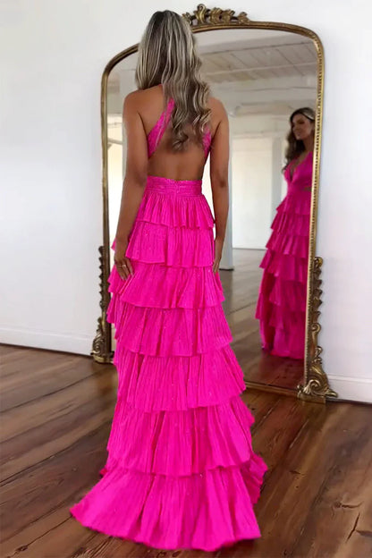 Sexy Sparkly Black A-Line V-Neck Layered Beaded Prom Dress with Leg Slit AD006