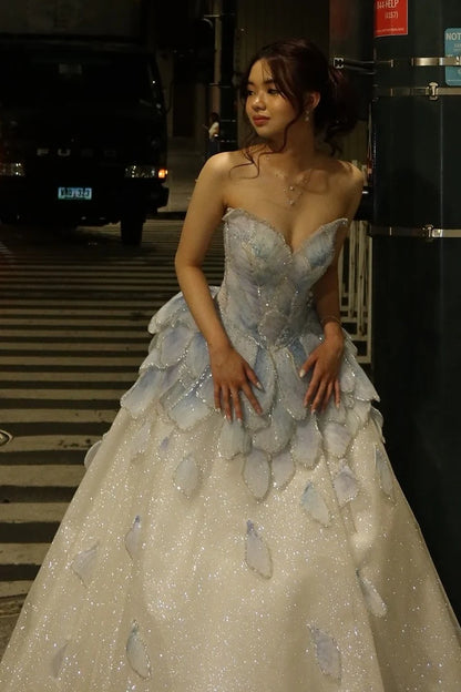 Princess A Line Sweetheart Light Blue Long Prom Dress with Beading AD008