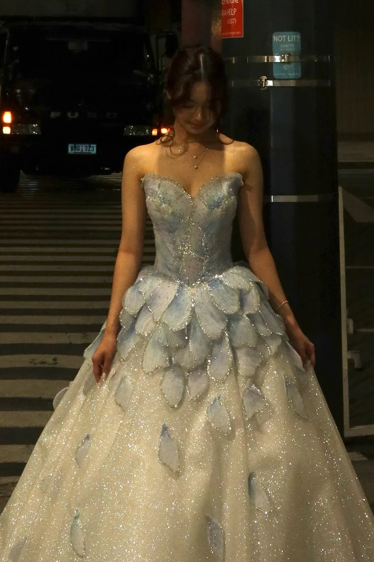 Princess A Line Sweetheart Light Blue Long Prom Dress with Beading AD008