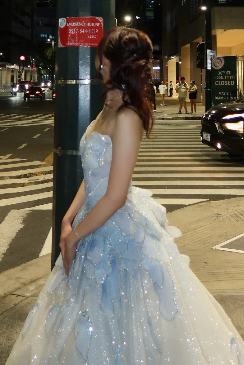 Princess A Line Sweetheart Light Blue Long Prom Dress with Beading AD008