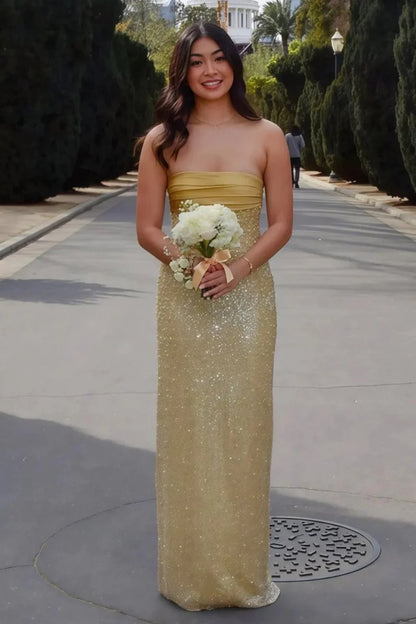 Bling Sheath Strapless Lilac Long Prom Dress with Pearls Slit AD011