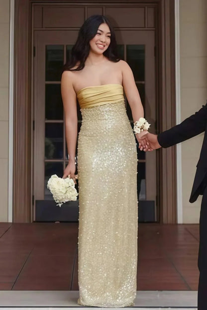 Bling Sheath Strapless Lilac Long Prom Dress with Pearls Slit AD011