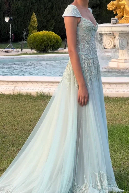Gorgeous A Line Sweetheart Light Green Long Prom Dress with Appliques AD016