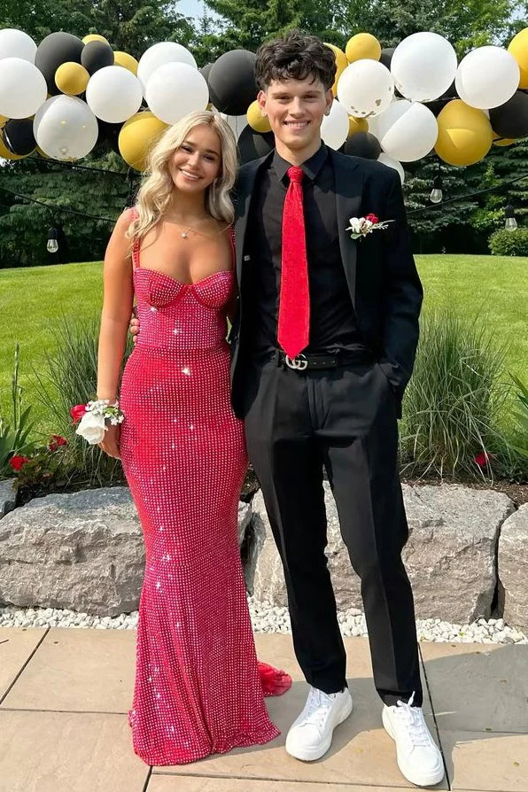 Sparkly Mermaid Sweetheart Red Long Prom Dress with Beading AD017