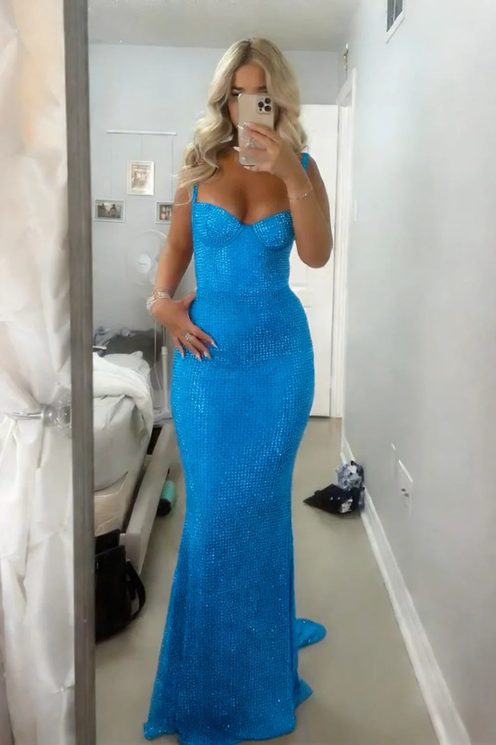 Sparkly Mermaid Sweetheart Red Long Prom Dress with Beading AD017