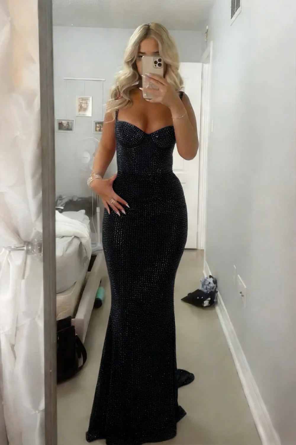 Sparkly Mermaid Sweetheart Red Long Prom Dress with Beading AD017
